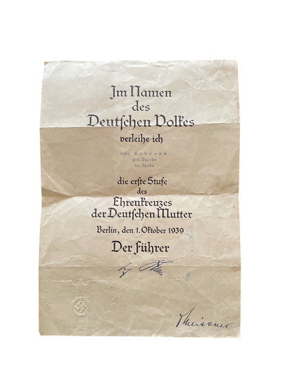 Mutterkreuz met oorkonde